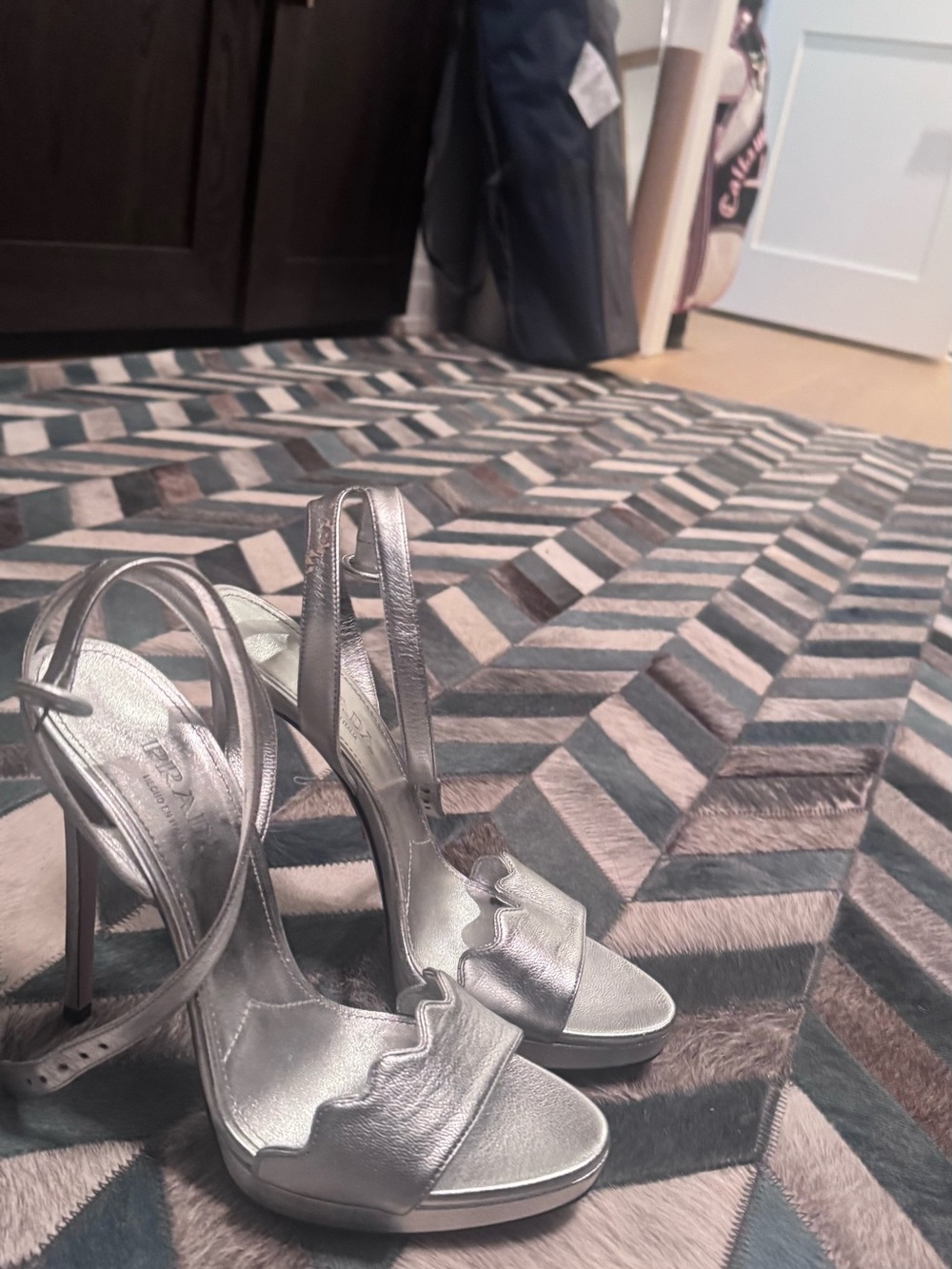 Prada Silver Metallic Slingback Heel
